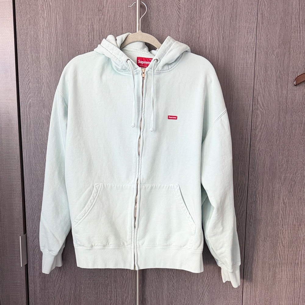 Supreme Light Green Hoodie with Red Logo